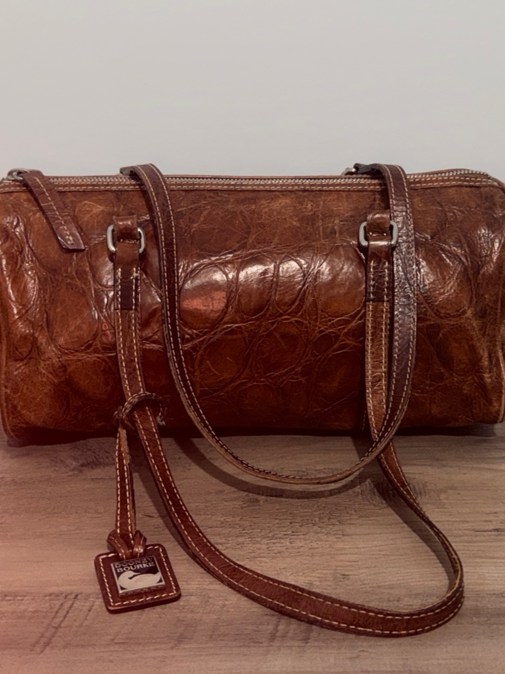 Vintage Dooney and Bourke Bayou Crocodile Embossed Leather Barrel Shoulder Bag